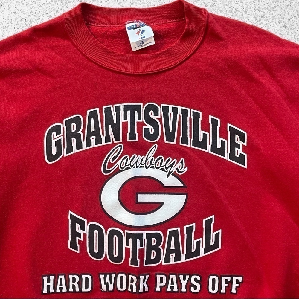 Red vintage jerzees crewneck sweatshirt cowboys football hard work pays off - Picture 3 of 5